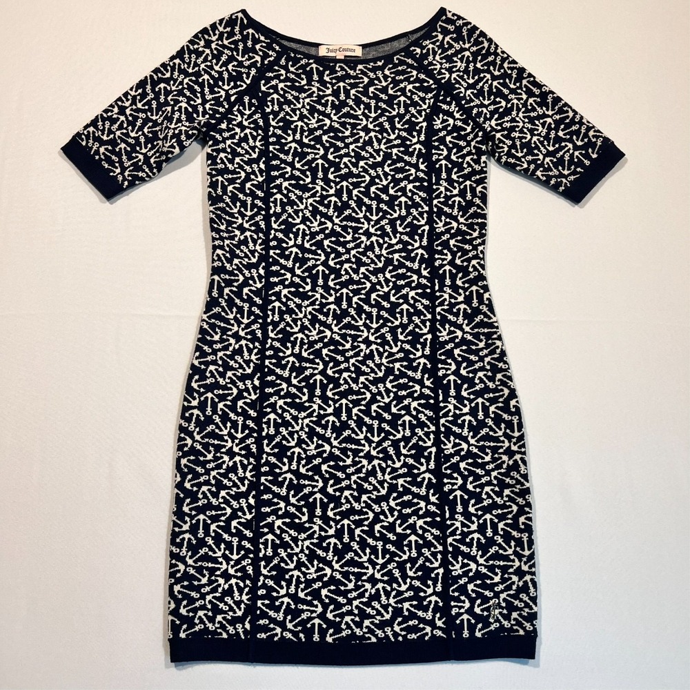 Juicy Couture Dress Anchors Away Navy White‎ Nautical Wool Blend Women's Small